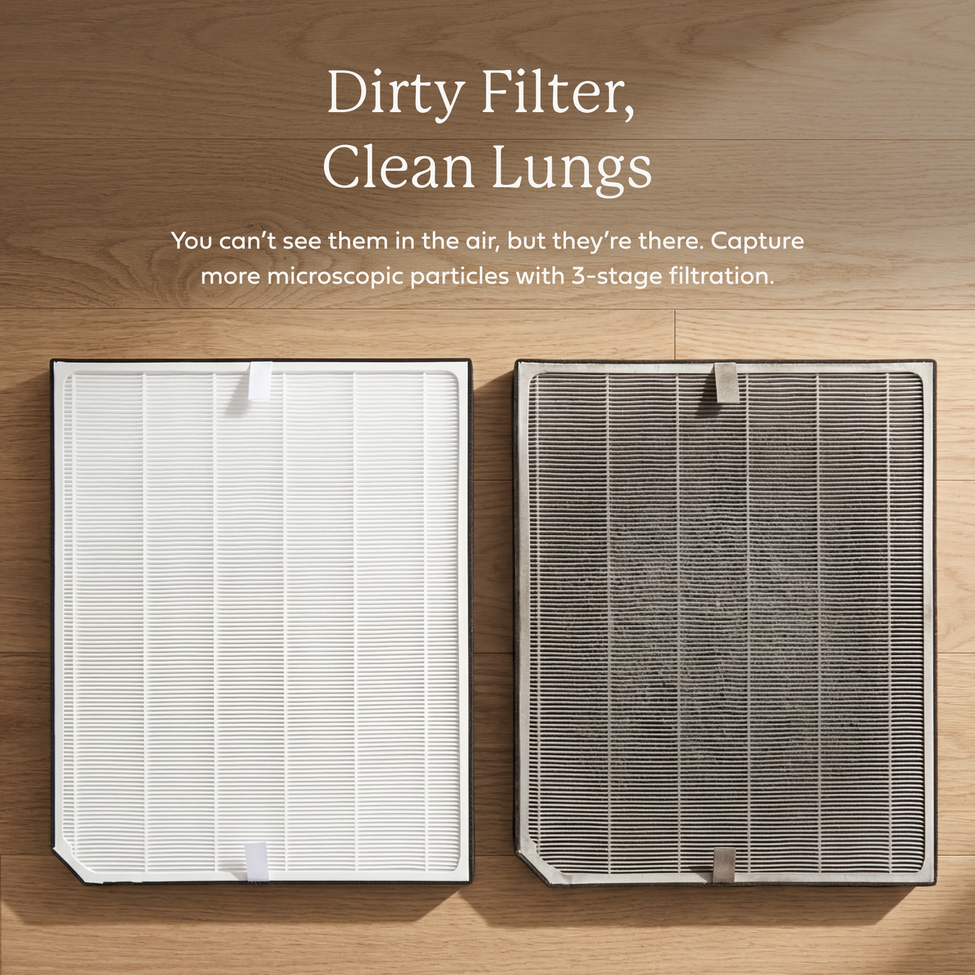 AirDoctor 3000 UltraHEPA replacement filter image showing clean vs a dirty filter